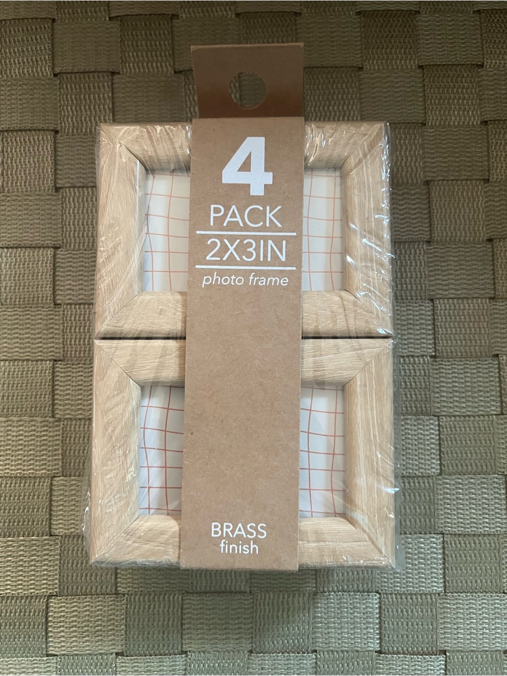 4-Pack 2x3in Photo Frames — Light Wood/Brass Finish